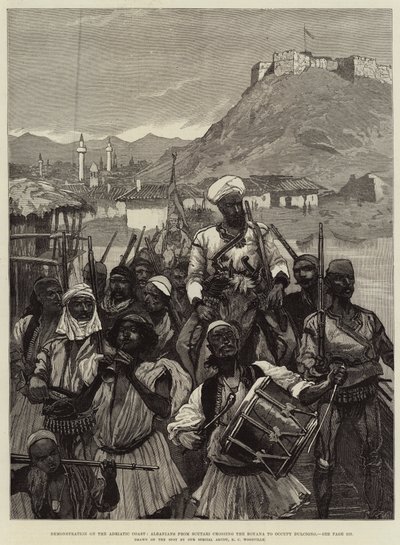 Demonstration on the Adriatic Coast, Albanians from Scutari crossing the Boyana to occupy Dulcigno by Richard Caton Woodville junior
